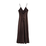 Fongt Women's Clothing 2025 Spring New Sleeveless Temperament Silk-Sense Silk-Sense-Backed V-Necked Dress