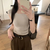 Style Simple Shoulder Short-Sleeved T-Shirt Women's Summer Thin Style Design Feeling Solid Color Full-Fitting Spicy Girls Short-Style