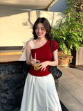 Fongt Xixi 13 Line 2025 Summer New Temperament Collar Tie With Bottom Knitted Short-Sleeved T-Shirt Women's Top 89332