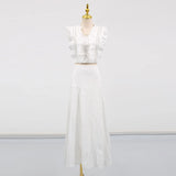 Fongt Summer New Two-Piece Femininity Elegant Fresh Sweet V-Leading Flying Sleeve High-Waisted Dress Suit