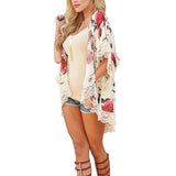 Women Floral Chiffon Blouses Loose Shawl Kimono Cardigans Tops Boho Open Stitch Cardigan Shirts Beach Wear Blouse