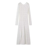 Fongt Women's Fashion Hollow Knitted Long Sleeve Sexy Long Dress With Korean Fashion Temperament