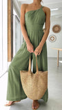 Fongt / Summer 2023 New Solid Color Loose Wide-Leg Cotton Linen Jumpsuit 22105-Outfit