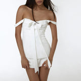 Fongt Summer New Women's Sexy Low-Cut Bow Tie Top Half Body Small Buttock Skirt Suit