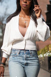 V Neck Puff Sleeve Short