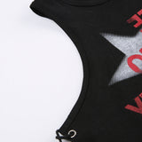 Star Print Side Cutout Tie Crop Tank Top-Outfit