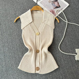 Fongt Fragrant Knitted Vest Women's Summer Thin Design Sense Niche POLO Collar Thin Short Chic Hanging Neck Top