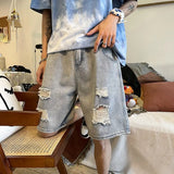 Men's Rip Jeans Shorts Summer Loose Casual bermuda shorts man Washed Knee Length Denim