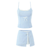 Striped Cami Top And Wrap Mini Skirt Set-Outfit
