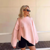 Fongt Selling Winter 2024 New Pink Sweet Round Collar Mantle Sweater-Outfit