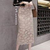 And Winter Lace Spliced Half Skirt High Waist Design Sense Positive And Negative Knitted Slit Hip Skirt Temperament One-Step Skirt-Outfit