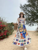 Fongt Print One Word Shoulder Sleeveless Beach Dress Beach Holiday Show Thin Strapless Sling Dress Female Summer-Outfit