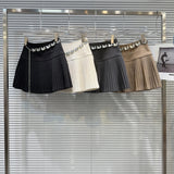Solid Pleated Mini Skirt With Butterfly Chain-Outfit