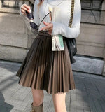 PU Leather Pleated Mini Skirt-Outfit