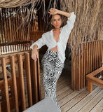 Satin Zebra Print Midi Skirt-Outfit