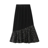 Fongt Skirt Autumn And Winter Velvet Splicing Lin Apparent Black Dress Dress Girl J530