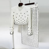 Fongt Star Fashion New Heavy Industry Pearl Nail Beads Short Top Dress Set Two Sets