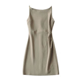 New Spring Style One-Word Pleated Solid-Color Dress Sexy Sling Hip Skirt-Outfit