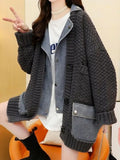 2024 New Autumn Denim Patchwork Loose Lazy Style Thickened Clothes Knitted Sweater Coat Cardigan Tops For Women TH5310-Outfit