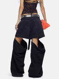 Women's Denim Pants Loose Waist Zip Hollow Out Solid Color Wide-leg Floor-length Jeans Autumn 2023 New Tide-Outfit