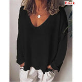 V-neck Pullover Cotton Solid Color Long Sleeve Women's