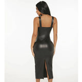 Fongt Summer Fashion Sling Long PU Dress Women's Dress-Outfit