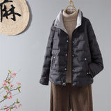 Autumn And Winter New Standing Collar Recreational White Duck Velvet Thin Pressure Glue Down Jacket Female Short Money Loose All-Match Coat Tide-Outfit