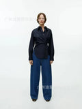 Fongt Women's Long-Sleeved Solid-Colored Shirt Design Feels Thin Waist