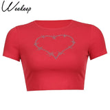 Diamonds Patchwork Vintage Slim T-shirt Women Short Sleeve Summer Contrast Harajuku Cropped Tops Cotton Basic Tee