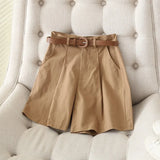 2021 Summer New Women Elegant Solid Cotton Shorts with Belt Pockets OL Shorts Pantalones