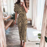 Fongt Women's Autumn New Short Sleeve Temperament Commuter High Waist Print Long