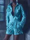 Fongt Spring New Fashion Temperament Three-Dimensional Flower Design Sense Closed Waist Show Thin Jumpsuit Shorts-Outfit