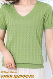 Hollow Out Short Sleeve Knitted Tops 2023 Thin V Neck Loose Pullovers Sweaters Women Jumpers Womens Clothing Sweter
