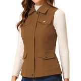 Fongt New Single Women's Vest Cardigan Zipper Jacket Multi-Pocket Solid Color Sleeveless