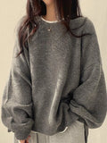 Oversized Split Hem Pullover Sweater-Outfit