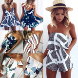 V-neck Off-neck Ruffled Striped Printed