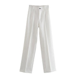 2021 New Summer Women Vintage Solid Pants Female Office Lady Bottoms Slim High Waist Casual Chic Straight