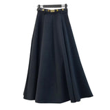 khaki Casual Slim Solid Temperament Skirt Female Gathered Waist Minimalist Skirts For Women Autumn Style 2021