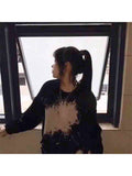 Women Tie Dye Gradient Print Crew Neck Loose Ripped Hole T-shirt Tops 2023 Autumn Korean Pattern Pullover Tee Tops