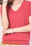 Hollow Out Short Sleeve Knitted Tops 2023 Thin V Neck Loose Pullovers Sweaters Women Jumpers Womens Clothing Sweter
