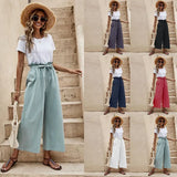 Waist Solid Color Cotton Linen Belt Wide-leg