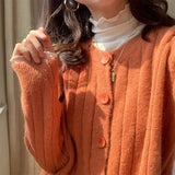 Korean Sweet Cardigan Sweater Women Single Breasted O-neck Long sleeved Knitted Jacket Lady Cropped Tops