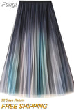 Women‣s Korean Gradient Color Skirt Fashion Mesh Yarn High Waist Pleated Mid-length
