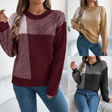 Shooting 2025 Autumn And Winter Casual Hit Color Lattice Long-Sleeved Jacket Sweater Women's