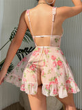 Pink Printed Mesh Night Dress Lingerie-Outfit