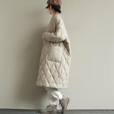 Winter New Arrivals Women's Cotton Coats Diamond Lattice Block Big Size Female Long Parkas Loose Lady Overcoats