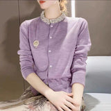 Fongt Gray Round Collar Long Sleeve Knit Cardigan Small Jacket-Outfit