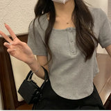 Fongt T-Shirt Female 2024 Summer New Korean Version Show Slim Inside Students Slim Students Thread Button Jacket