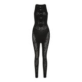 Sexy Jacquard Hollow Sleeveless Solid Color High