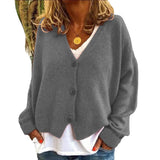Fongt And Winter Women's Sweater Cardigan Pure Color Long Sleeve V Neck Sweater
